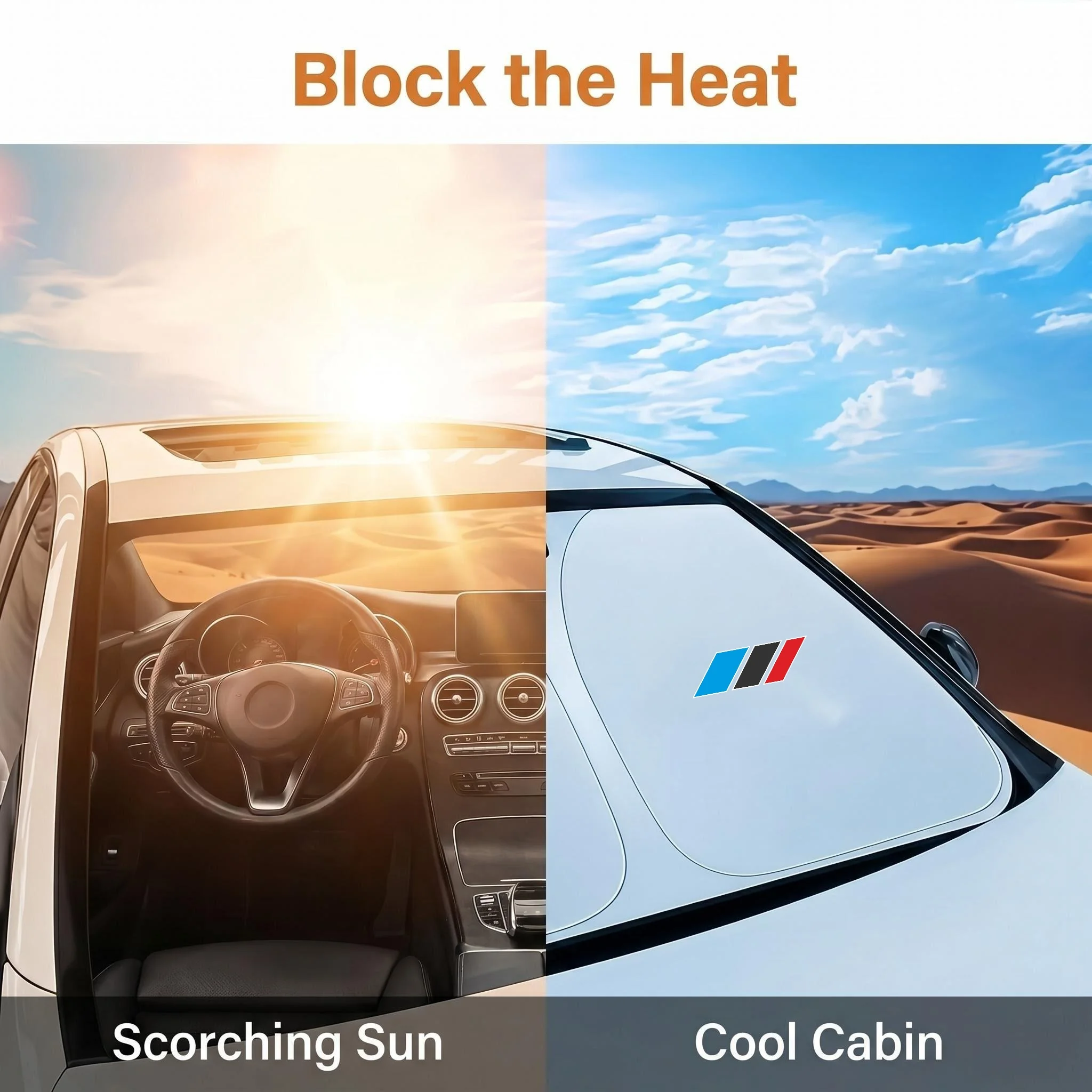 Blauer, schwarzer und roter dreifarbiger Auto-Sonnenschutz für die Frontscheibe, Sonnenschutz und Wärmeisolierung/Schattierung und Kühlung/P – Detail 5