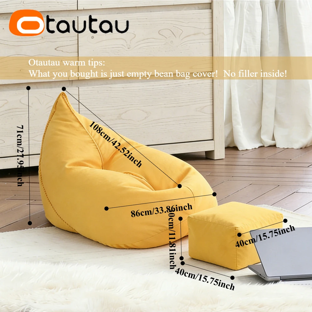 OTAUTAU Bean Bag Lounger Cover Soft Cotton Pouf Ottoman Chaise Lounge Beanbag Cover SF609【No Filler!Please Buy Filler Yourself!】 - view 3