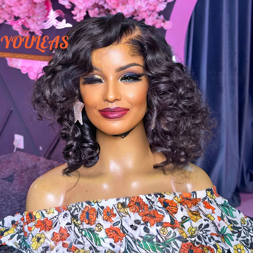 

250% Density Short Bob 13x4 Loose Deep Wave Pre Plucked Invisible Transparent Lace Frontal Glueless Wig Human Hair Ready To Wear