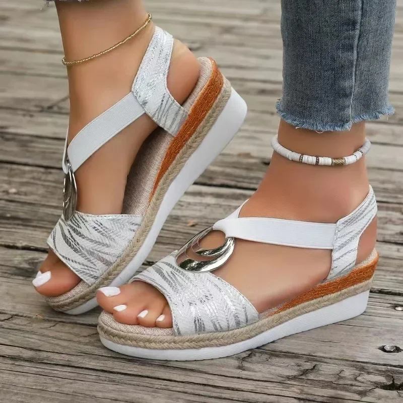 Women\'s Wedges Sandals 2024 Summer Snake Print Platform Sandals Gladiator Shoes Woman Comfort Casual Med High Heels Sandals