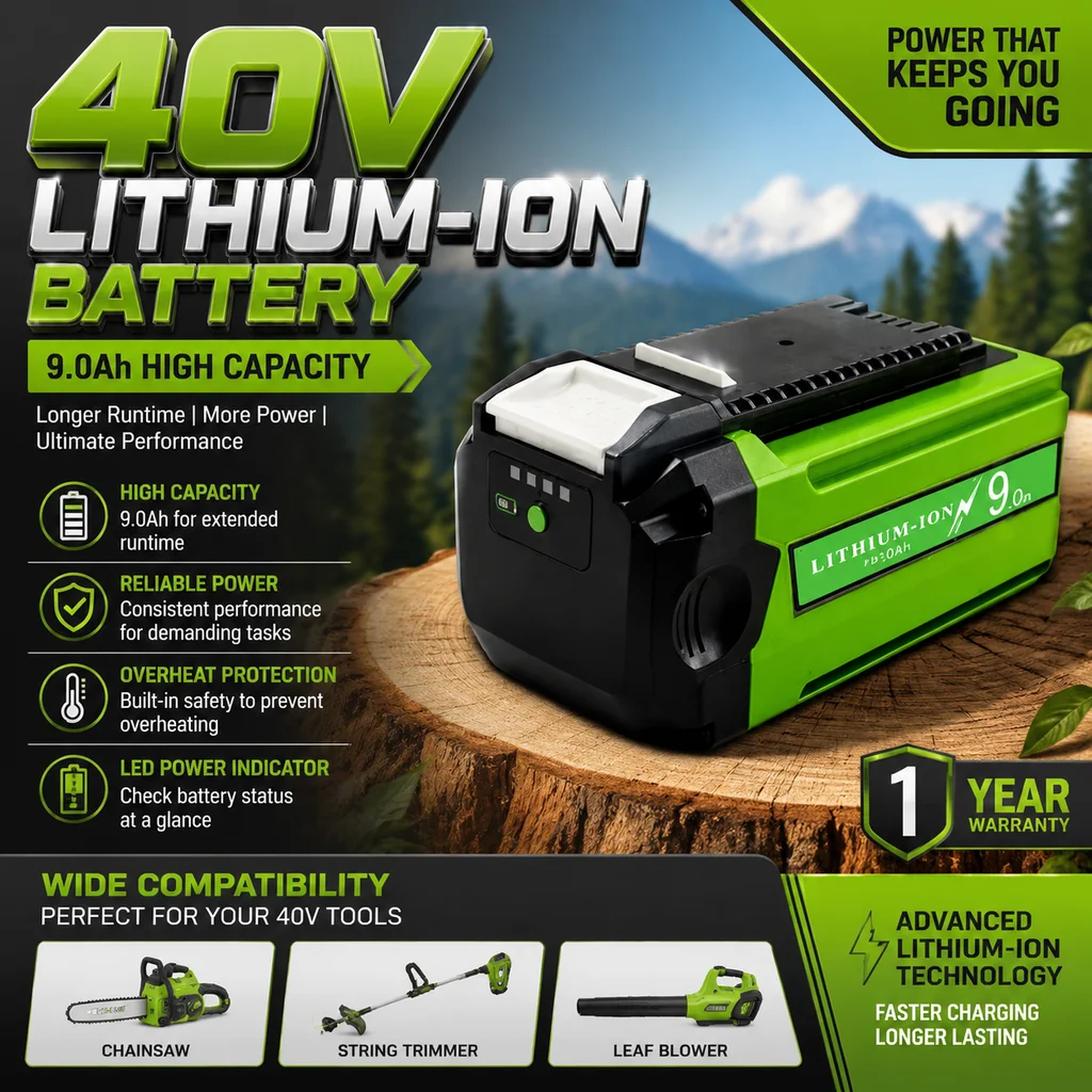 Greenworks 40V 9,0Ah Lithium-Ionen-Ersatzakku, Hochleistungs-Akku mit fortschrittlichem Sicherheitssystem, schnelles Aufladen für alle Greenworks 40V Elektrowerkzeuge