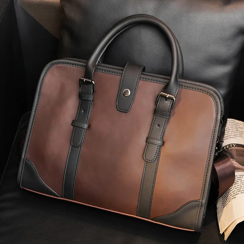 Vintage Business Men Briefcase Handbag Fashion Men\'s Messenger Bags Satchels With Shoulder Strap Crossbody Bag Male Shoulder Bag