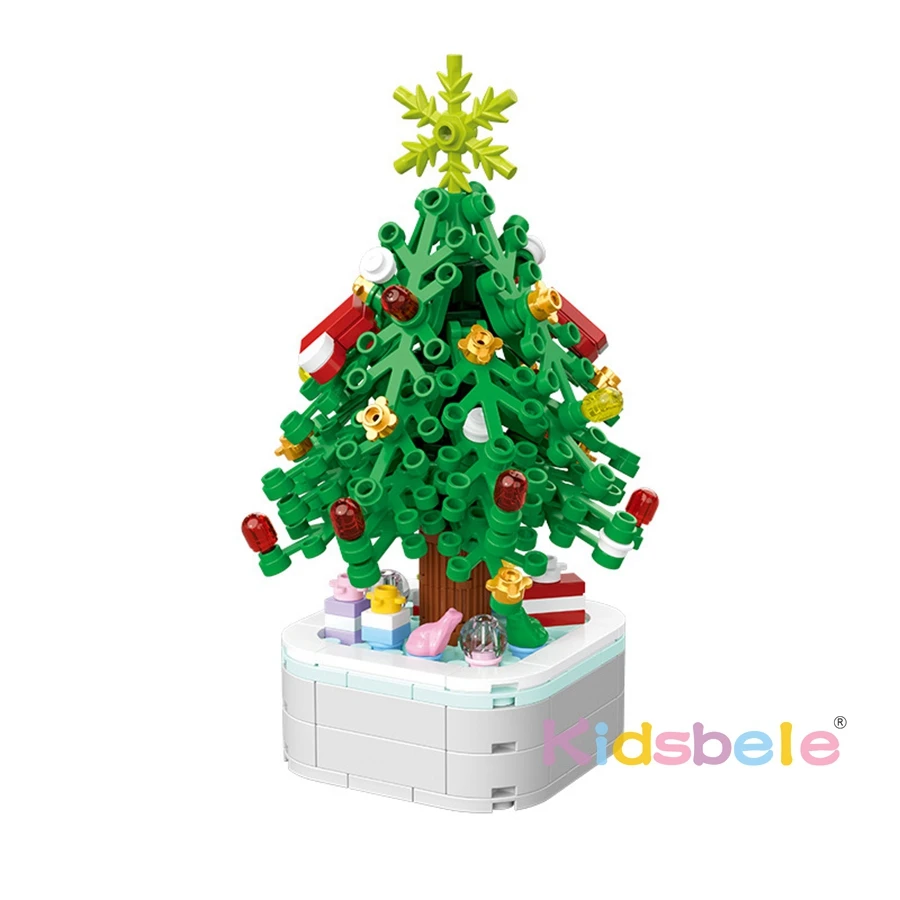 子供と大人のためのクリスマスツリービルディングブロックセット,教育玩具,鉢植えのシミュレーション,植木鉢