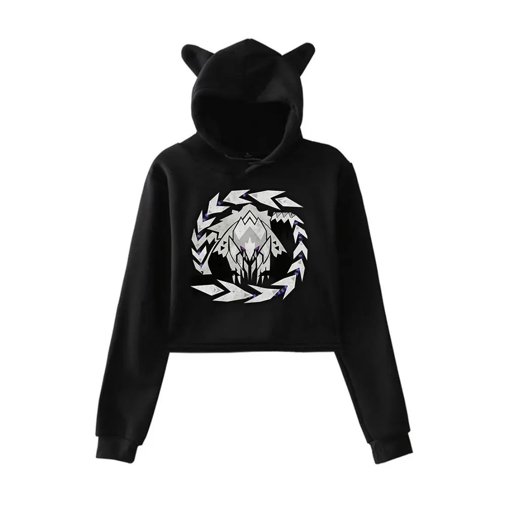 

Arkveld Monster Kanji Monster Hunter Wilds Merch Trendy Hoodies Sweatshirt for Girls Cat Ear Crop Pullover Daily Wear