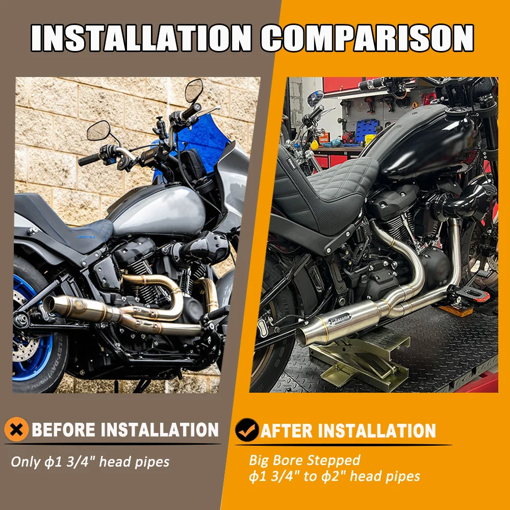 كاتم صوت كامل لنظام عادم الدراجة النارية مقاس 1.75 بوصة - 2 بوصة كاتم صوت كامل لدراجة Harley Softail Low Rider S ST Standard Fat Bob Slim Deluxe