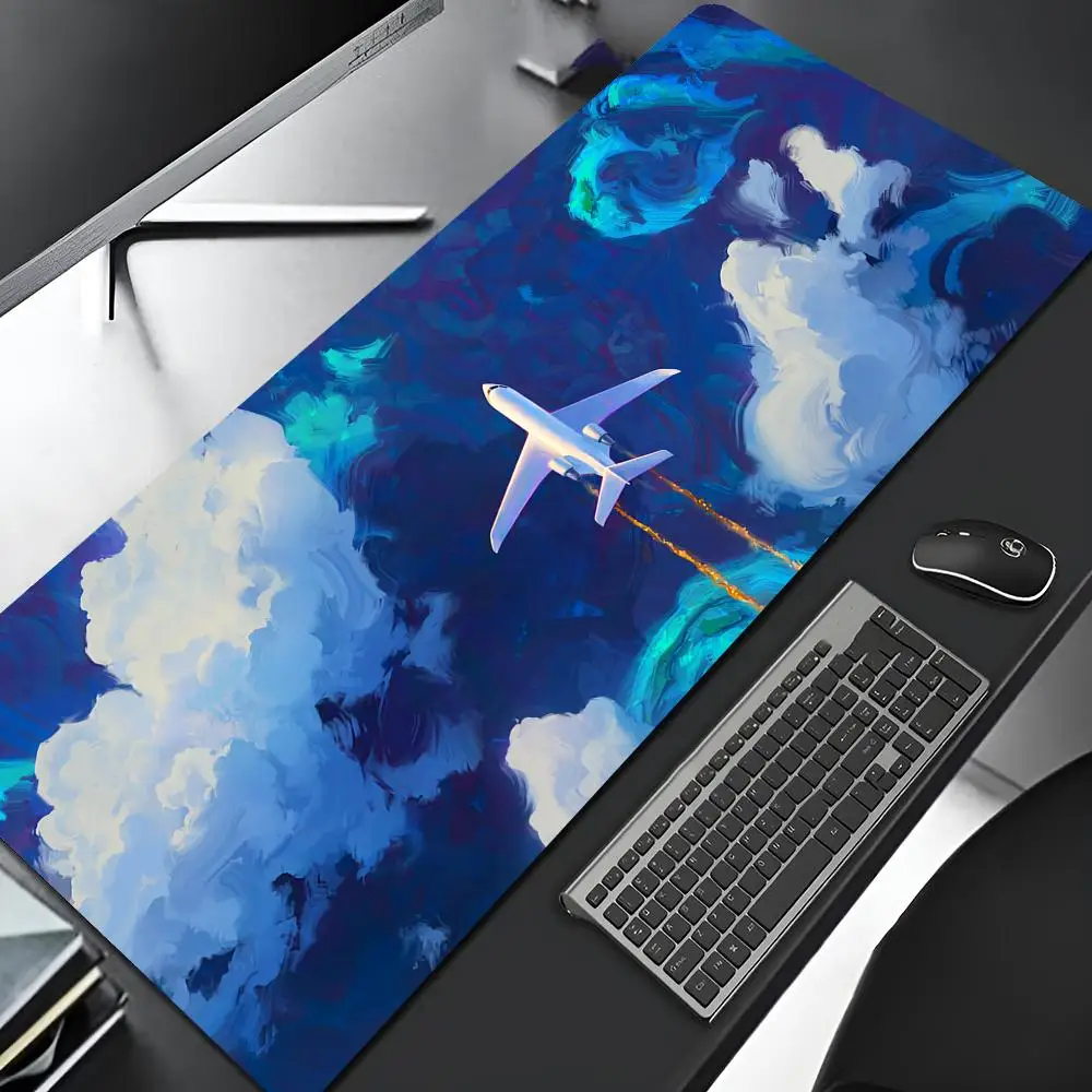 Airplane Pilot Mouse Pad Edge Big Xxl Gaming Locking Computer Gamer Large Rubber Art Mousepad Laptop Desk Mat