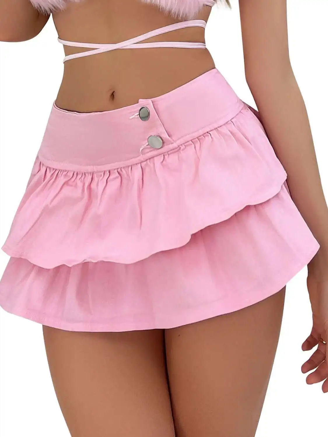 مثير بلون الدنيم كعكة زر تنورة أداء الرقص بار DJ ملهى ليلي المغنية تنورة قصيرة الحلو الرغبة النقية مثير 6YJQ