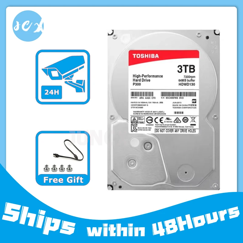 Toshiba 3 TB Überwachungsvideorecorder HDD Desktop-PC Interne Festplattenplatte 3,5 Zoll 7200 U/min 64 MB Cache SATA3 6 Gbit/s P300 HDWD130