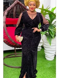 Plus Size African Elegant Party Dresses for Women 2024 New Sequin Evening Gown Kaftan Muslim Maxi Long Dress Ladies Clothing