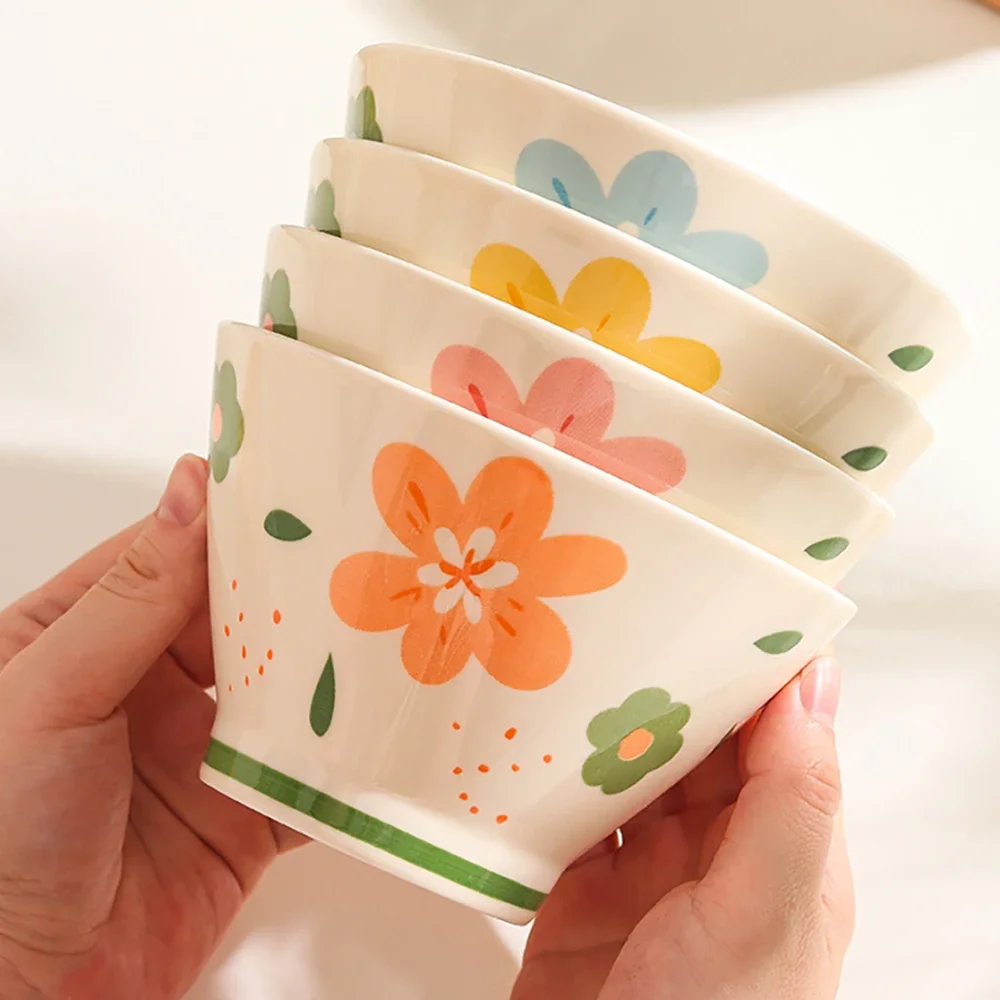 Creative Flower Ceramic Bowl 5 Inch Korean Style Porcelain Food Container Breakfast Milk Oats Yogurt Fruit Salad Rice Bowls