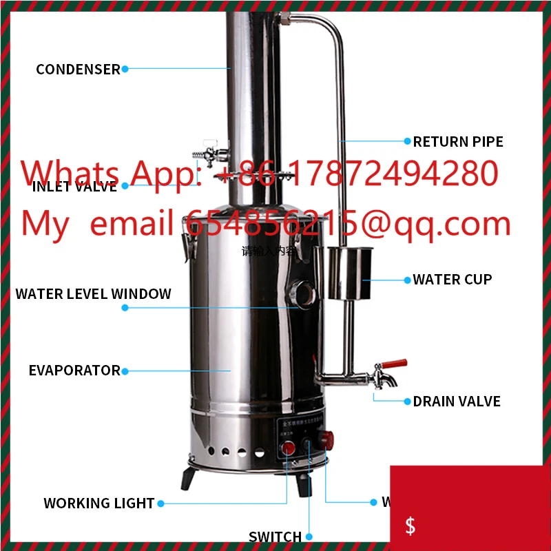 10L Stainless Steel Lab Water Distiller Electric Moonshine Still Filter + 29pcs 24/40 Laboratory Glassware Kit