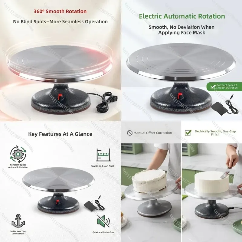 Electric Cake Turntable Aluminum Alloy Piping Table Commercial Grade Rotating Stand for Home Baking Novice Friendly