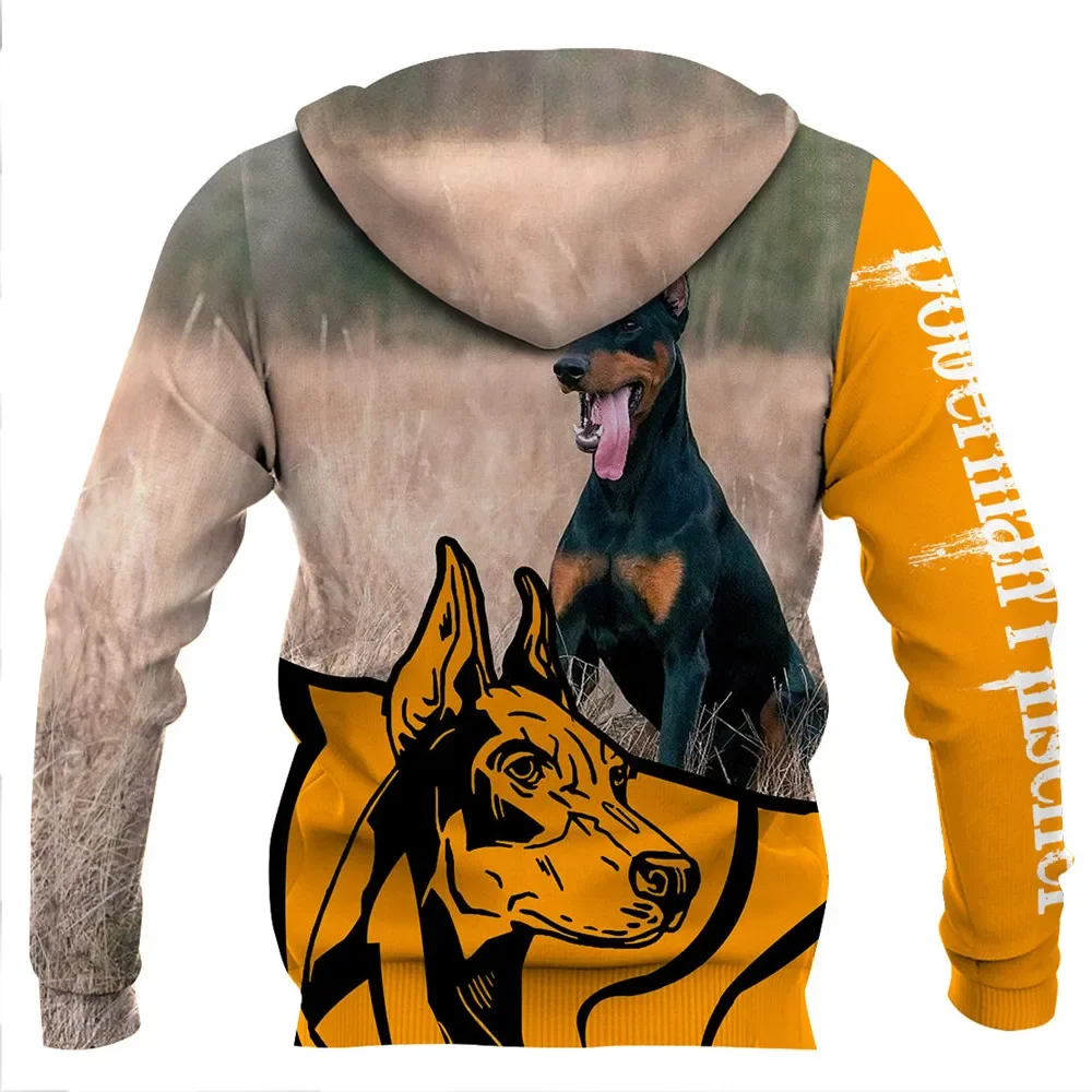 HX Doberman Pinscher Hoodie 3D Graphic Animals Dog Contour Husky Printed Hoodies Harajuku Sweatshirts Fashion Men Clothing