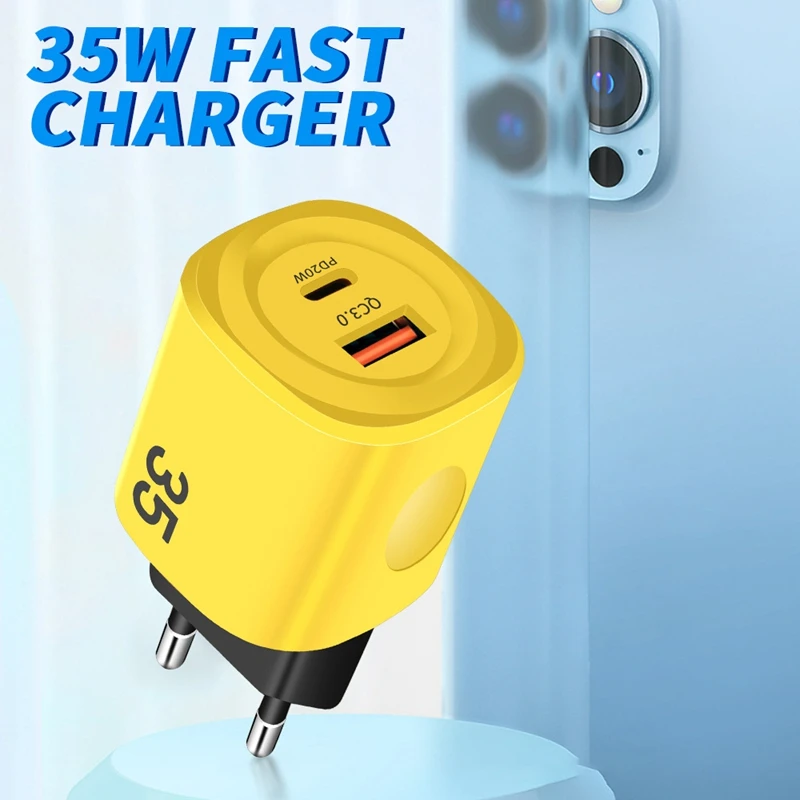 PD USB 35W 2-Port Quick Charge 3.0 tragbares Wandladegerät mit schneller Ladefunktion für iPhone 15, Samsung, Huawei, Xiaomi – Detail 1