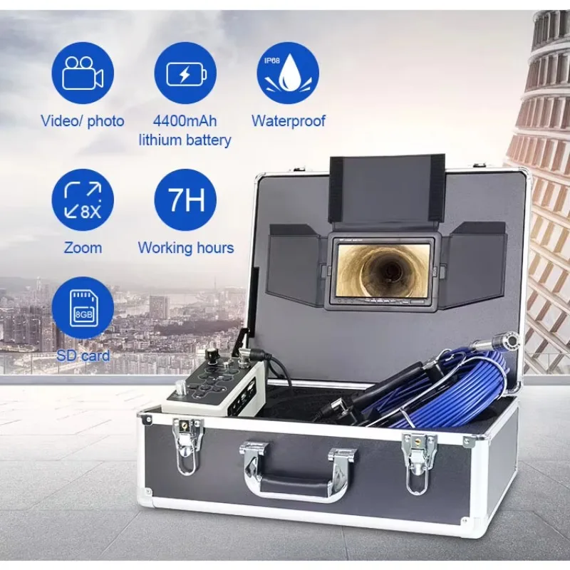 MYT WOPSON Chimney Inspection Camera Pipeline Inspection Sewer Self Leveling Camera With Meter Counter DVR 7mm Cable AHD 1080P V