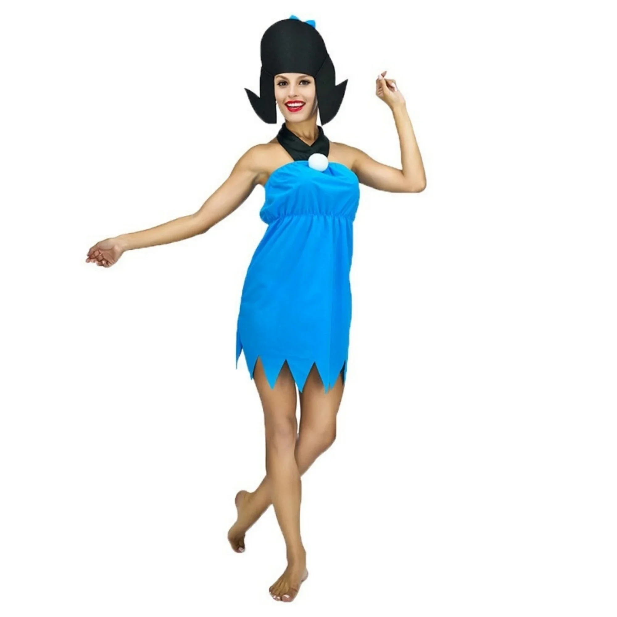 فستان 2025 لزي بيتي روبل مع غطاء رأس شعر مستعار للبالغين زي فريد فلينستونز