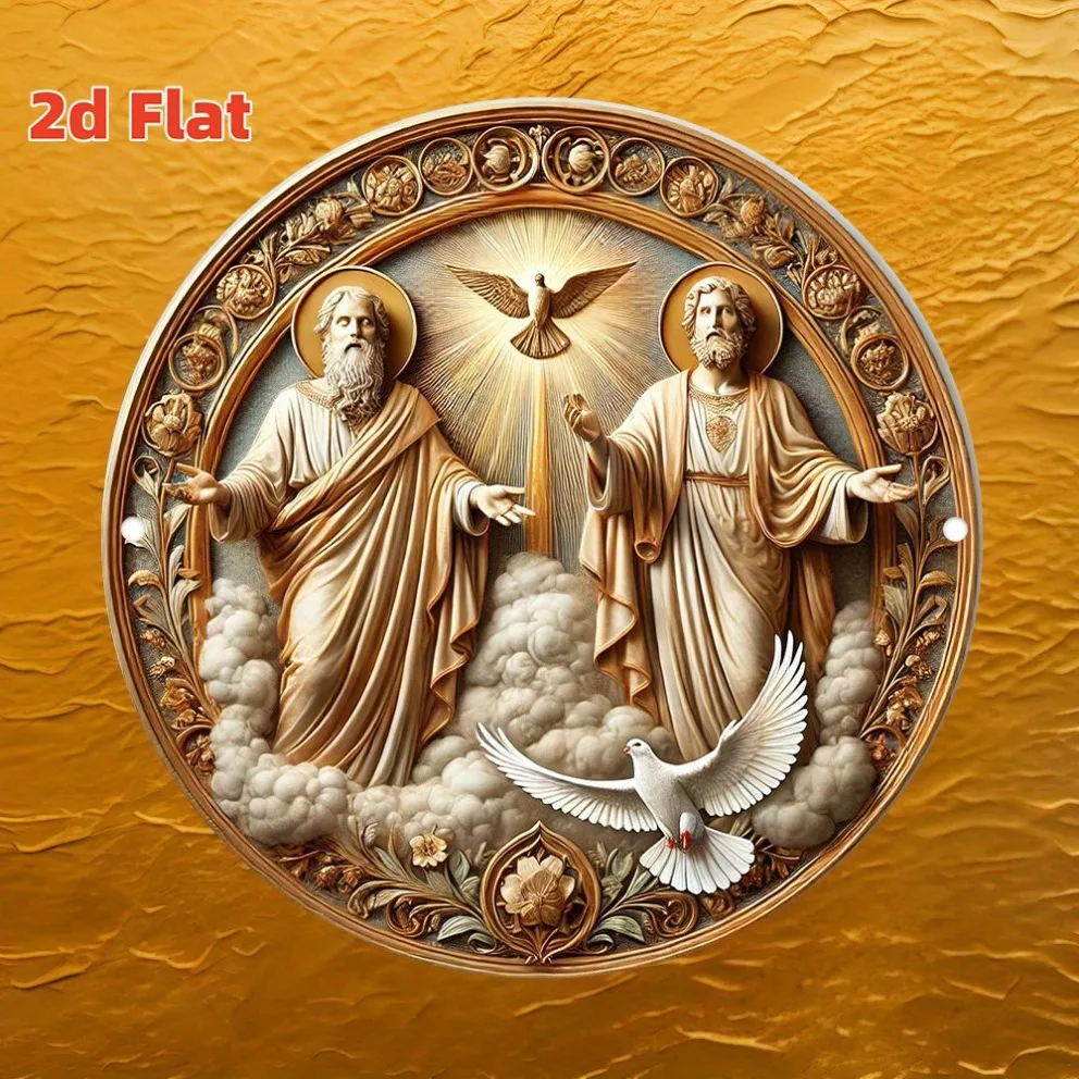 2D Flat "Trinity" Aluminum Plate –  Gold Foil Embossed | Religious Theme | Ideal for Churches, Prayer Rooms & Faith Spaces