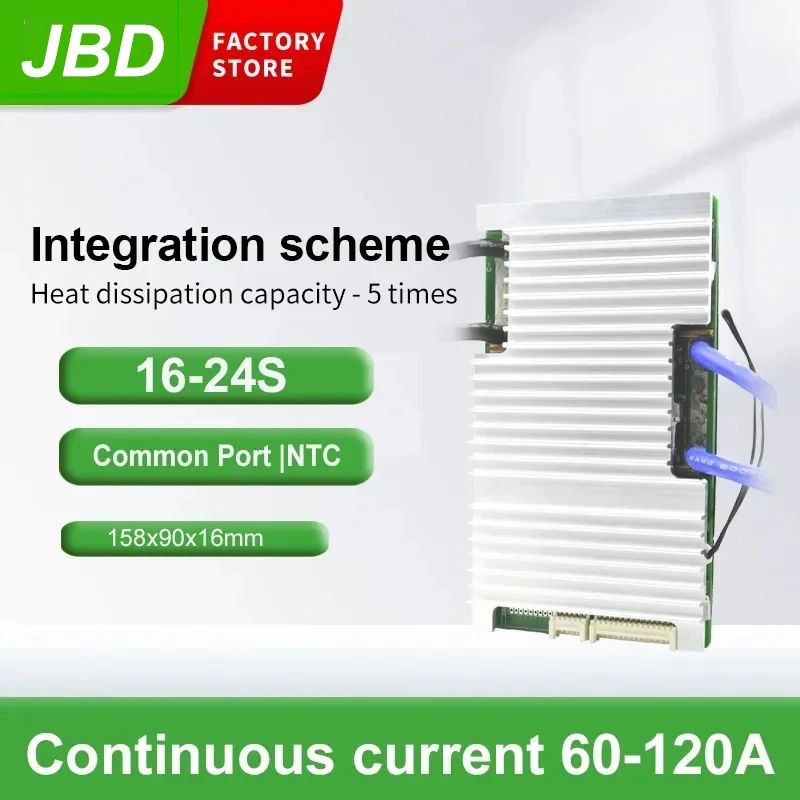 BMS 16S 17S 20S 24S JBD 60A 80A 100A 120A LiFePo4 52V 60V 72V Li-ion BMS Same Port Balance Board with Temp Protect Welding Wire