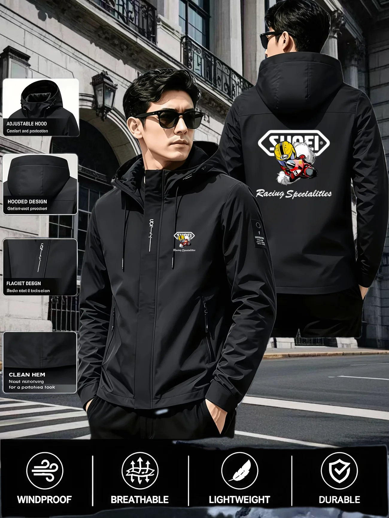2026 Spring and Autumn New Windproof Sports and Leisure Hooded Jacket Mens High end Brand Outdoor Training Running Hooded Jacket