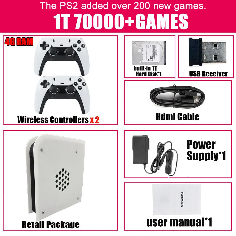 Wireless Handle 8G RAM Retro Game Console 2T ROM M15 Batocera I3-3110M 70000+ Games For Wii PS2 PSP NGC N64 Windows11 Play On TV image 3