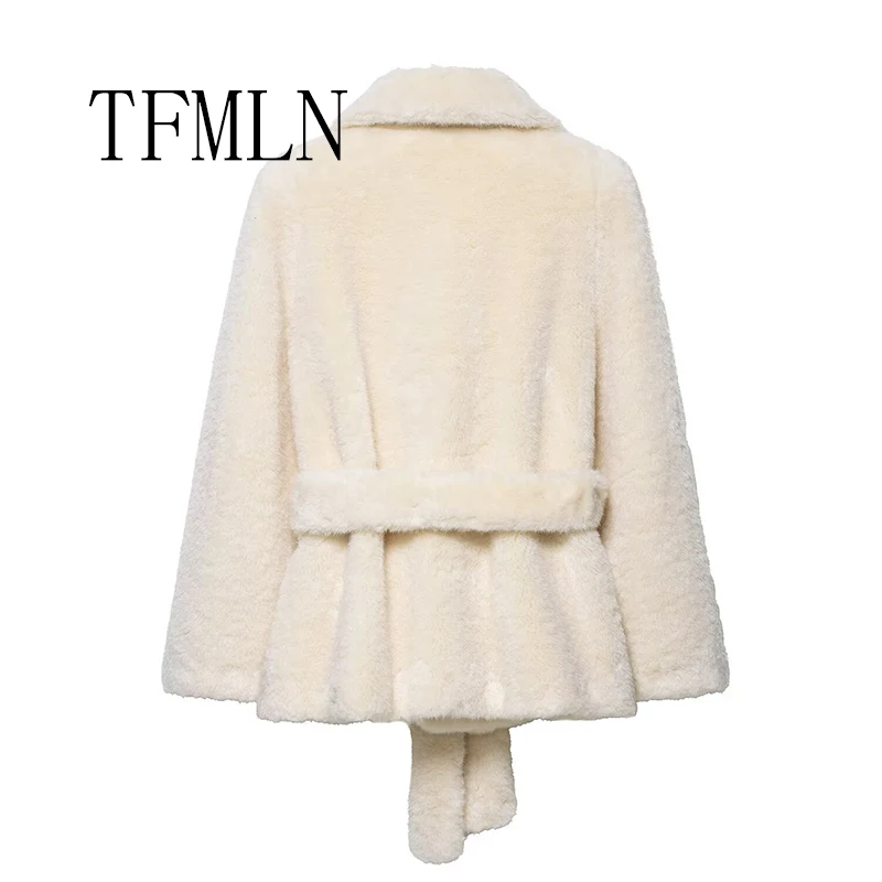 Nuevas chaquetas cálidas de piel sintética de invierno para mujer, abrigo elegante informal con cordones, abrigos de calle de lujo, prendas de vestir