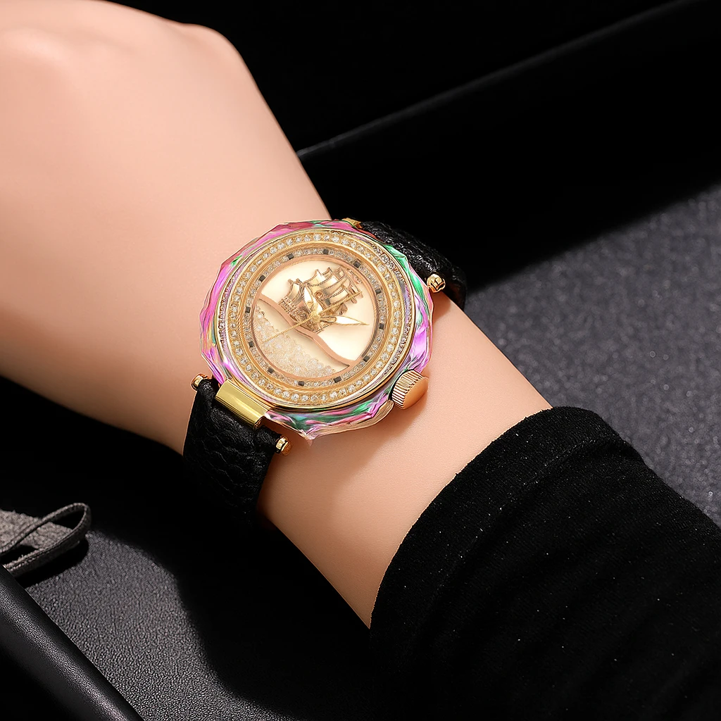 Princess Butterfly Fashion Women Quartz Wristwatches Rare Woman Smooth Sailing Colorful Diamond Leather Watch Original Brand