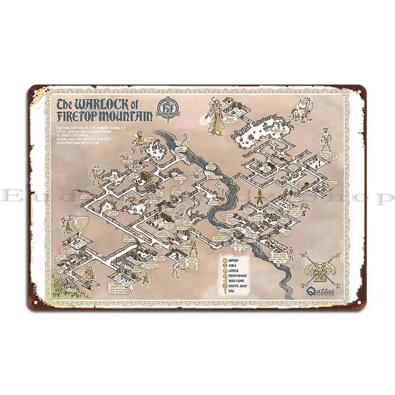 القتال الخيال وورلوك أوف فاير توب ماونتن جيم بوك خريطة علامات معدنية خمر تصميم مخصص جدار ديكور تين تسجيل ملصق