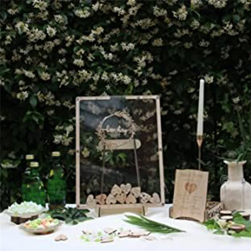 

SB-Rustic Wedding Guest Book Alternative, Baby Shower Guest Book Alternative, 80 Piece Heart Shaped Wooden Box About 42Cm Long