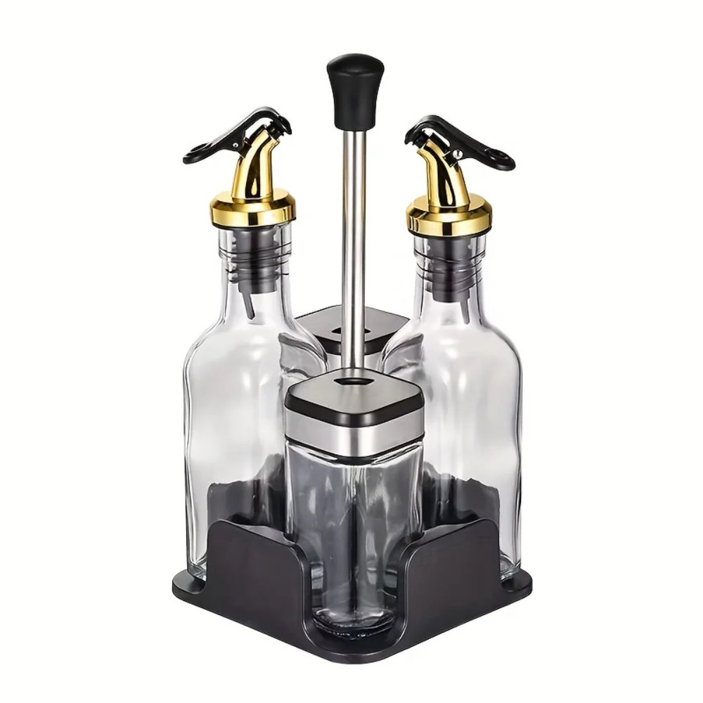 5 pcs/set, Glass Oil And Vinegar Dispenser Set With Salt And Pepper Shakers, Leak-Proof Design, Rotatable For Versatile Pouring,