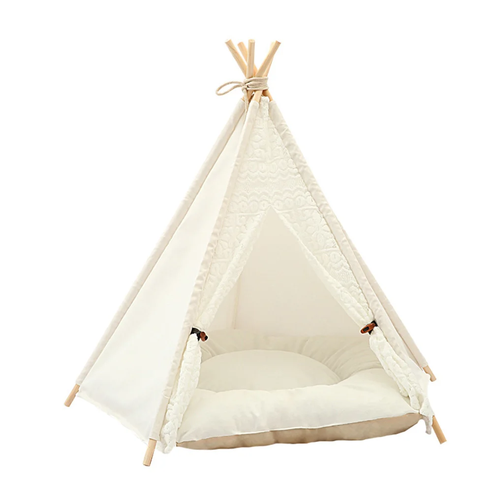 

Pet Triangle Tent Warm Bed Foldable Portable Shelter High Quality Cotton Canvas Exquisite Lace Bold New Zealand Pine Firm