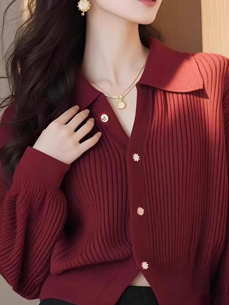 

Comfortable Knitted Long Sve Open Cardigan Casual Versatile Slimming Base Layer irt Sli Autumn Winter Single Button Top
