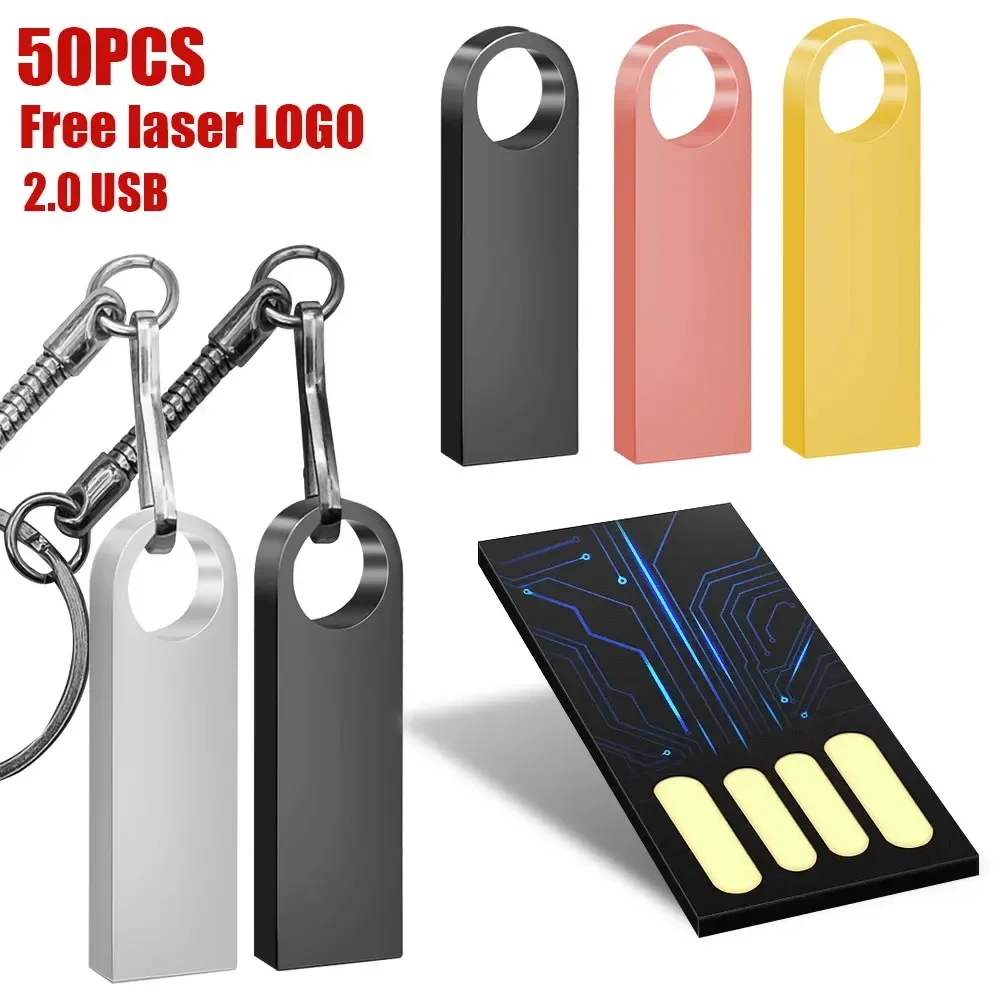 50PCS Free Custom LOGO High Speed Pen Drive USB Flash Drive 4GB 8GB 2.0 16GB 32GB 64GB 128GB Pendrive metal usb sticks with key