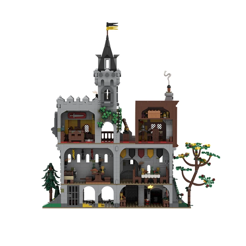 Bloc de construction MOC série médiévale corbeau château du seigneur, modèle d'assemblage d'architecture modulaire, jouets en brique de haute technologie, cadeaux de noël
