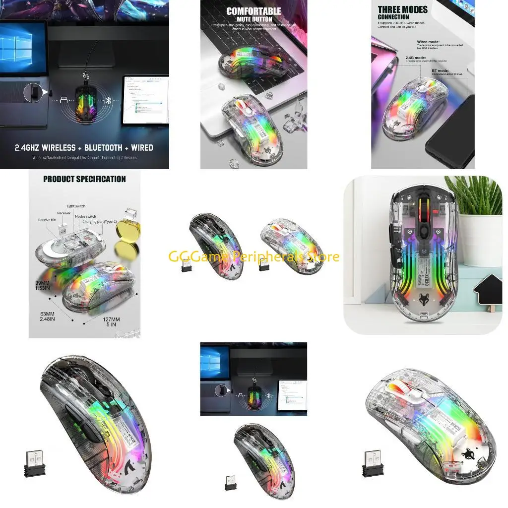 

U55B Transparent Mouse Wireless Bluetooth-compatible Wireless RGB Colorful Game