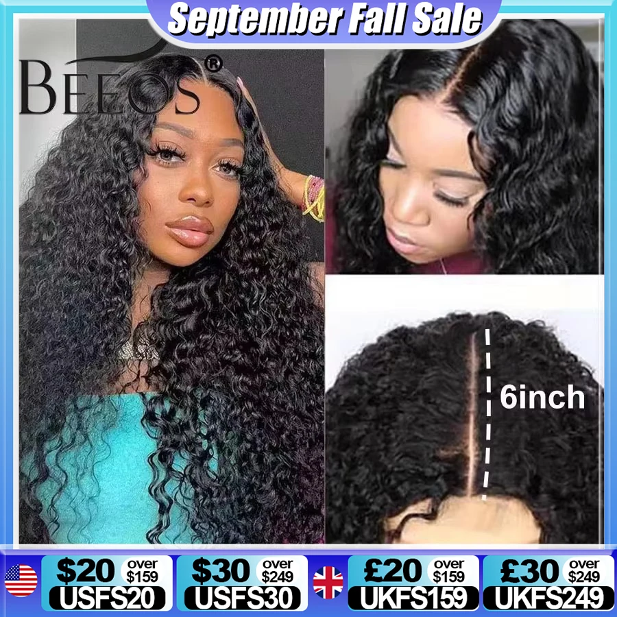 

BEEOS Glueless 250% Skinlike 2x6 HD Lace Closure Wigs Preplucked Human Hair Water Wave HD Transparent Lace Wigs For Women