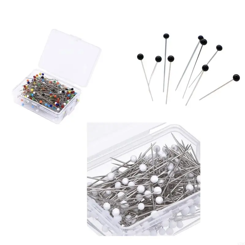 U75C 250pcs 38mm Sewing Pins for Fabric Bead Glass for Head Pins Stitch Knitting Needle DIY Safety Pin Quilting Tool