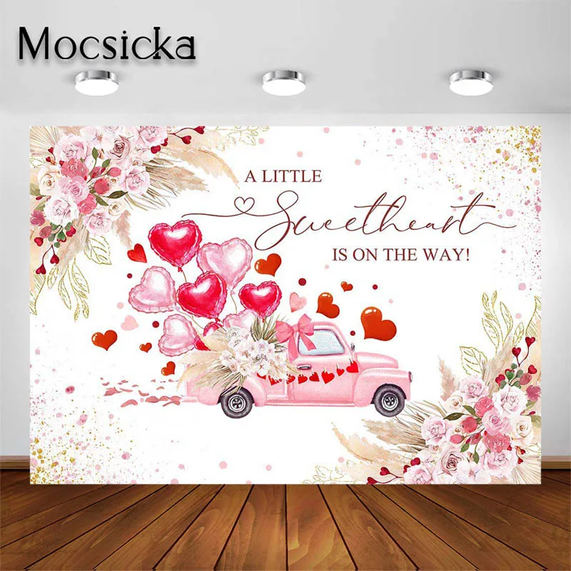 Mocsicka Baby Shower Photography Backdrop A Little Sweetheart Is On The Way Pink Decoration Background Party Cake Smash Props