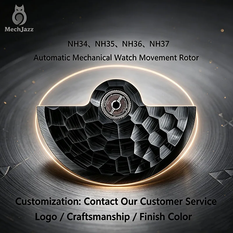 MechJazz Honeycomb Texture Automatic Watch Rotor, Mod Parts for NH35 & NH36 Mechanical Watches, Custom Logo Available