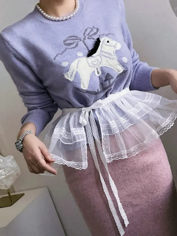 

Удобный вязаный свитер с длинными рукавами и круглым вырезом, с 3D-принтом в виде животных, модная женская осенняя одежда