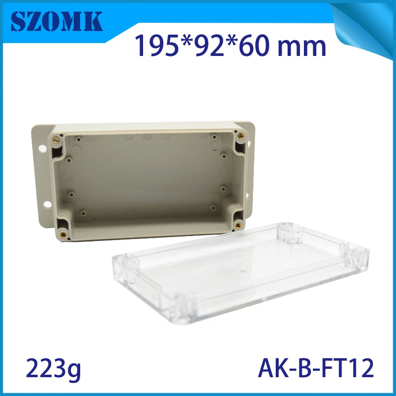 195*90*60mm Abs Pcb Enclosure Custom Grey Network Plastic Control Box Wall Mount Clear Lid Junction Box Ip65