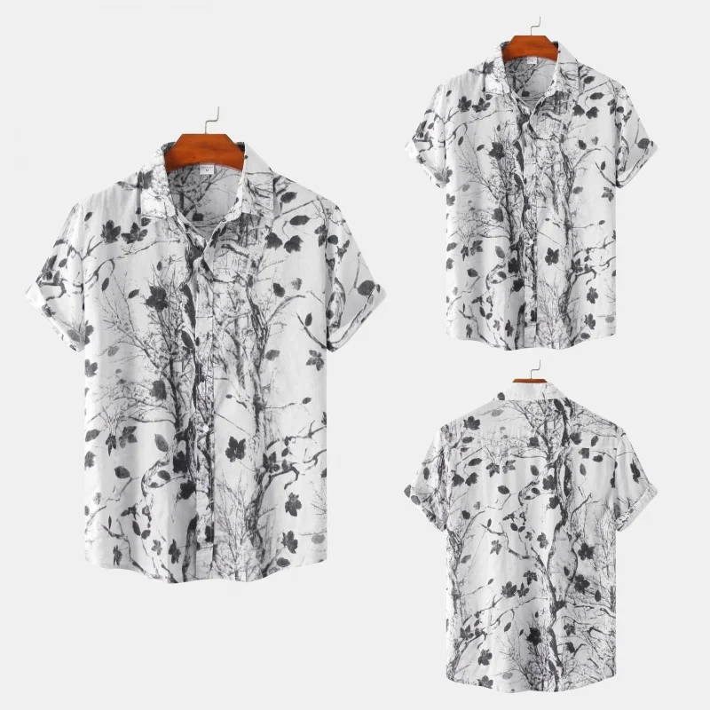 

SZYL-Spring and Summer New Style European Size Men's Floral Beach Shirt Hawaiian Short Sleeve Printed Shirt Men