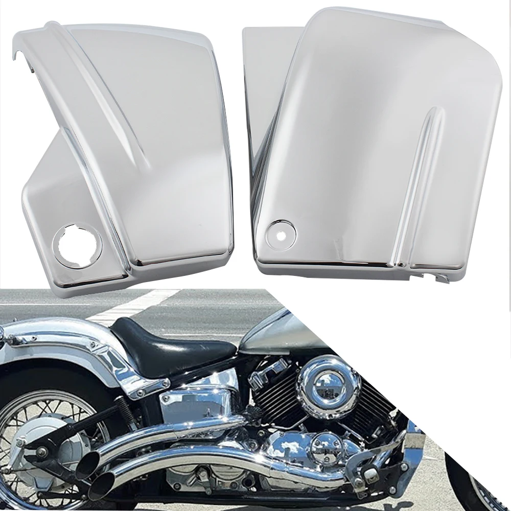 New Motorcycle Right & Left Chrome Battery Side Cover Parts For Yamaha V-Star 650 V-Star 400 DragStar 650 / XVS650 / XVS650A