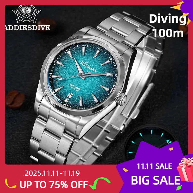 

ADDIESDIVE New Men Watch Luxury Japan 8215 Dress Automatic Mechanical Watch Bubble Mirror Glass Luminous Waterproof Men's Watch