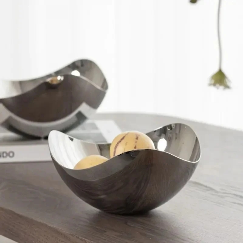 304 Stainless Steel Salad Fruit Plate Triangular INS Petals Serving Bowl Light Luxury Modern Table Plate Living Room