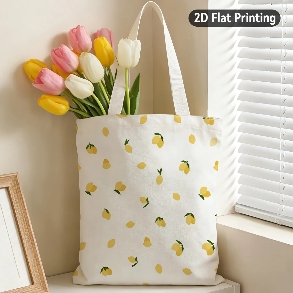 1pc Minimalist Lemon Print Tote Bag - Double-Sided Shoulder Bag with Lemon, Soft Suitable for Daily Commute, Outdoor, Casual Use