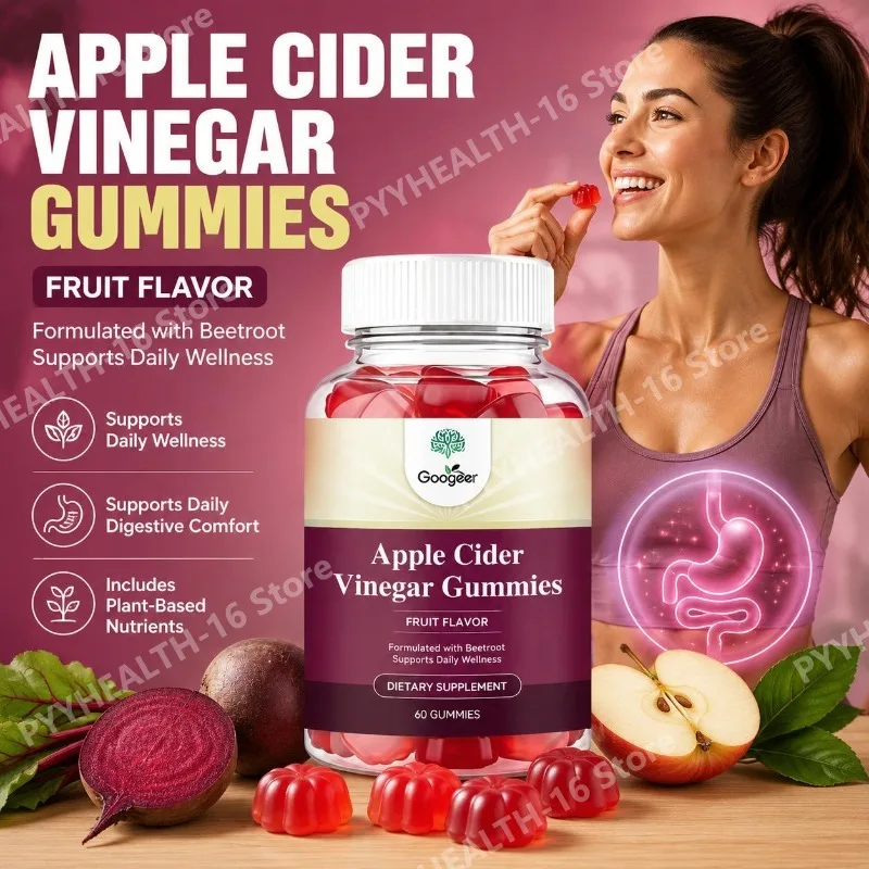 Googeer Apple Cider Vinegar Gummies Fruit Flavor with Beetroot Support Daily Wellness Plant-Based Nutrients Chewable 60 Gummies