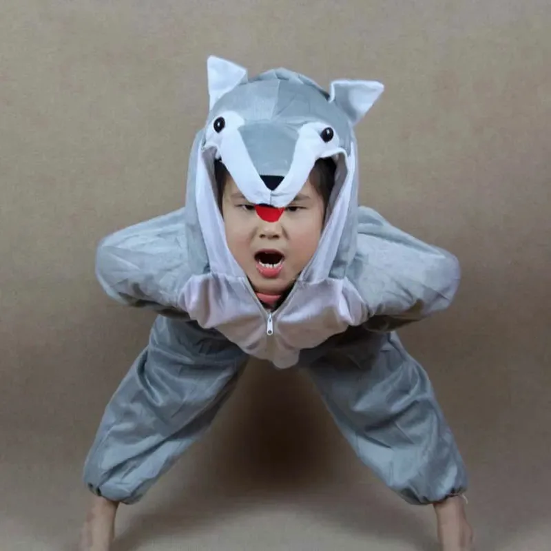 Umorden niños bebé niña niño disfraz de lobo gris mono dibujos animados Animal lobo actuación disfraces del Día de los niños monos
