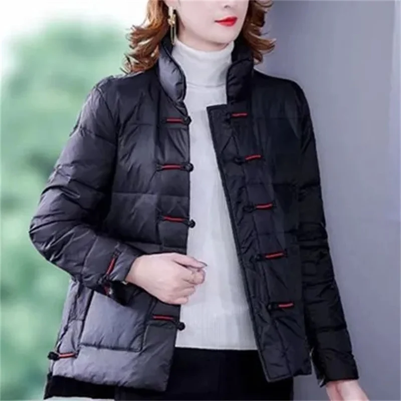 Fashion Women Lightweight Short Buckle Down Cotton Coat Overcoat Autumn Winter Jacket 2024 Female Casual Warm Parkas Outerwear