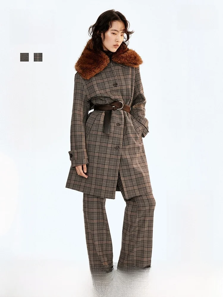 

H&M женское шерстяное пальто, зимнее элегантное длинное клетчатое пальто на одной пуговице, длинный свеч, отложной воротник, модная верхняя одежда