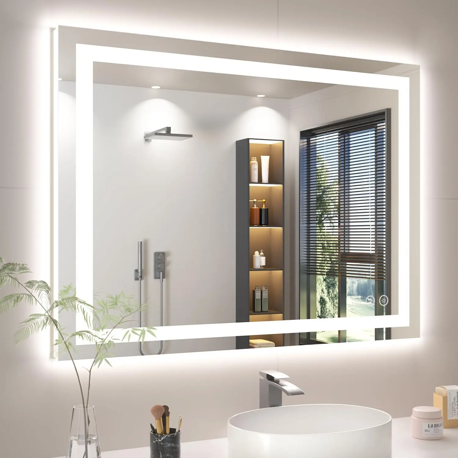 Specchio da bagno 40x30 LED con antiappannamento, luci dimmerabili, vetro infrangibile, funzione di memoria